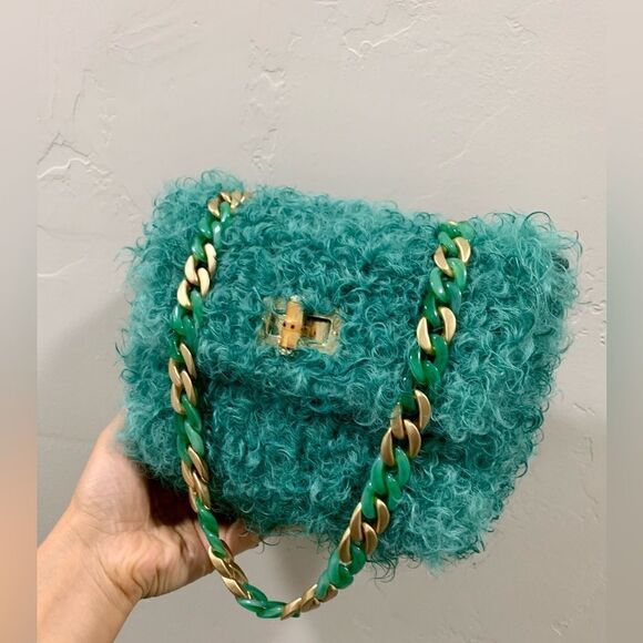 Handmade Genuine Curly Shearling Turn-lock Clutch/Shoulder Bag/Crossbody - Picture 10 of 14